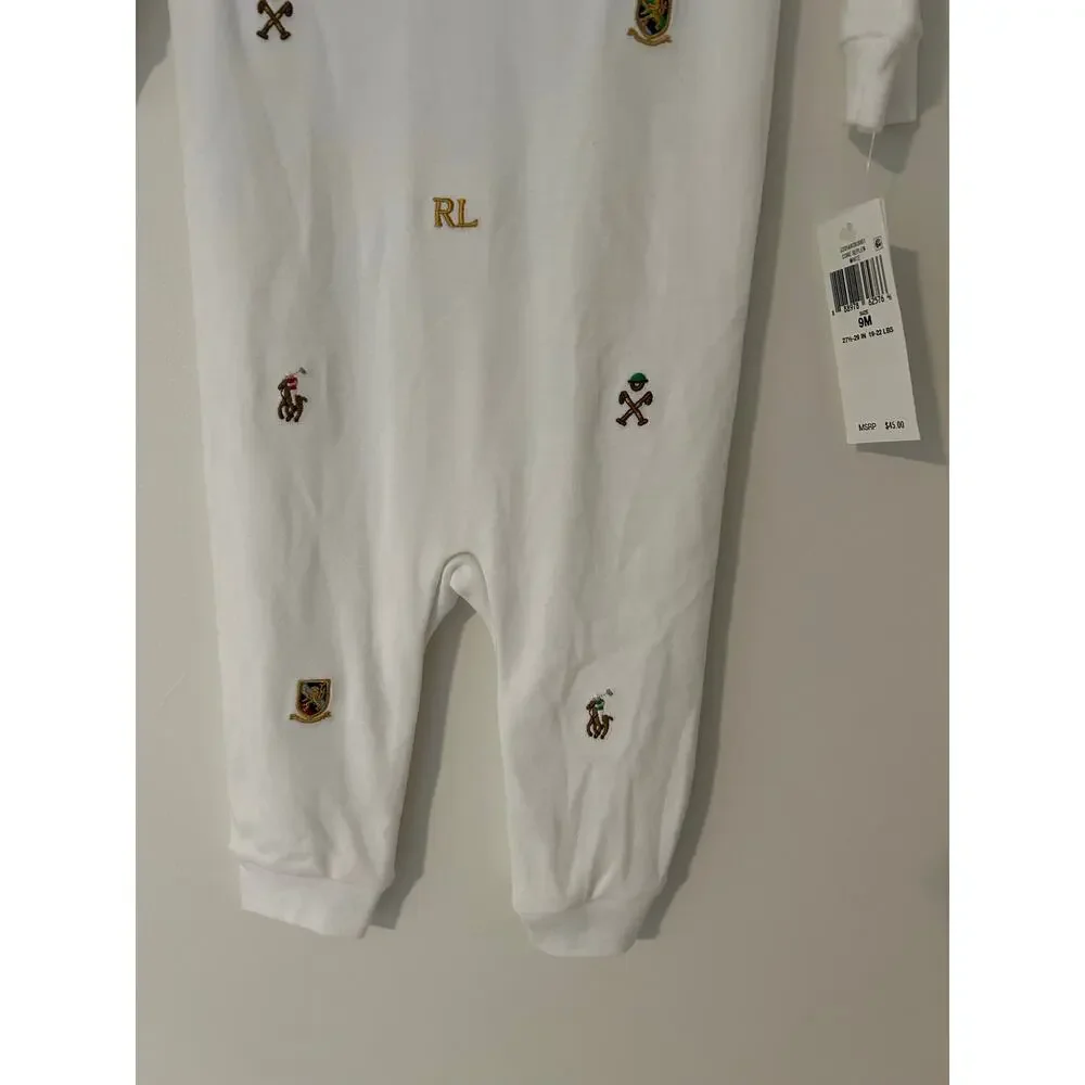 NWT Ralph Lauren Polo Baby Embroidered Cotton Coverall Baby Boy Collared White
